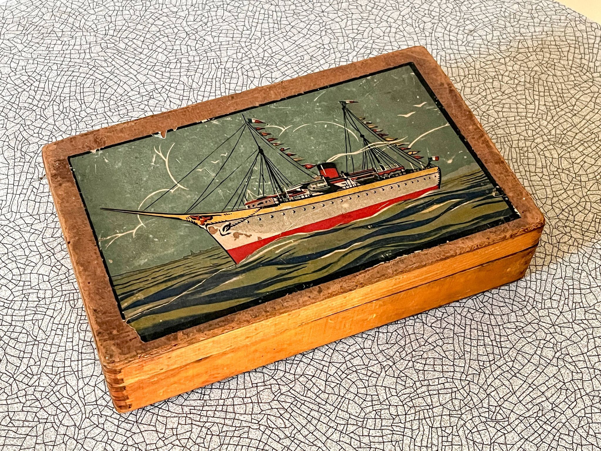 Wooden cube game in original box, antique game, early 20th century