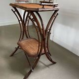 Table d'appoint antique en bambou et jonc de mer