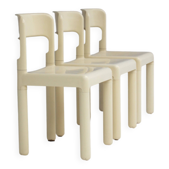 3 chaises Desco Elco blanches par C. Hauner années 1970