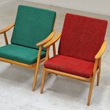 Pair of green-red boomerang armchairs by Antonin Suman for Ton (Thonet) 19