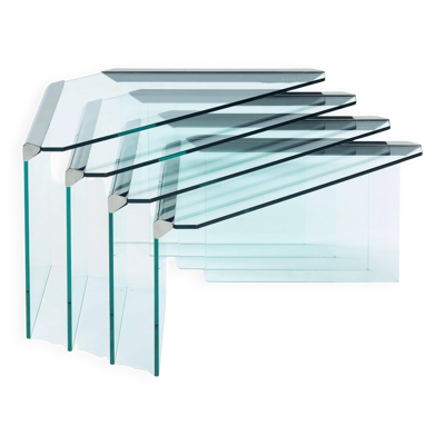 Tables gigognes en verre et chrome par Pierangelo Galotti Radice, Italie, années 1970.