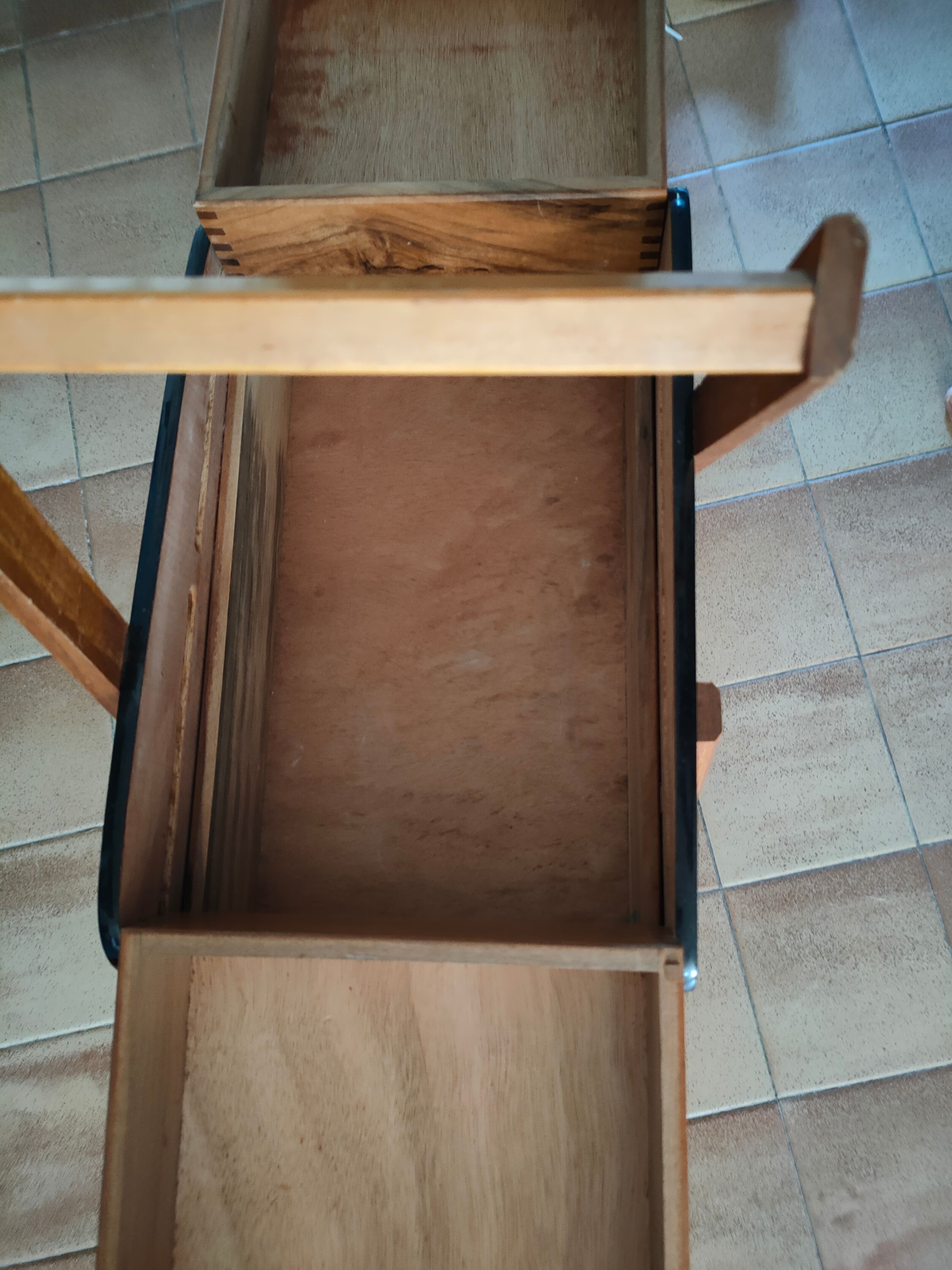 Travailleuse pieds compas bois et formica design années 50 - 60