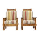 Set of South African colonial armchairs in wood and straw, 1980s.