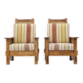 2 fauteuils coloniaux sud-africains en bois et paille, années 1980