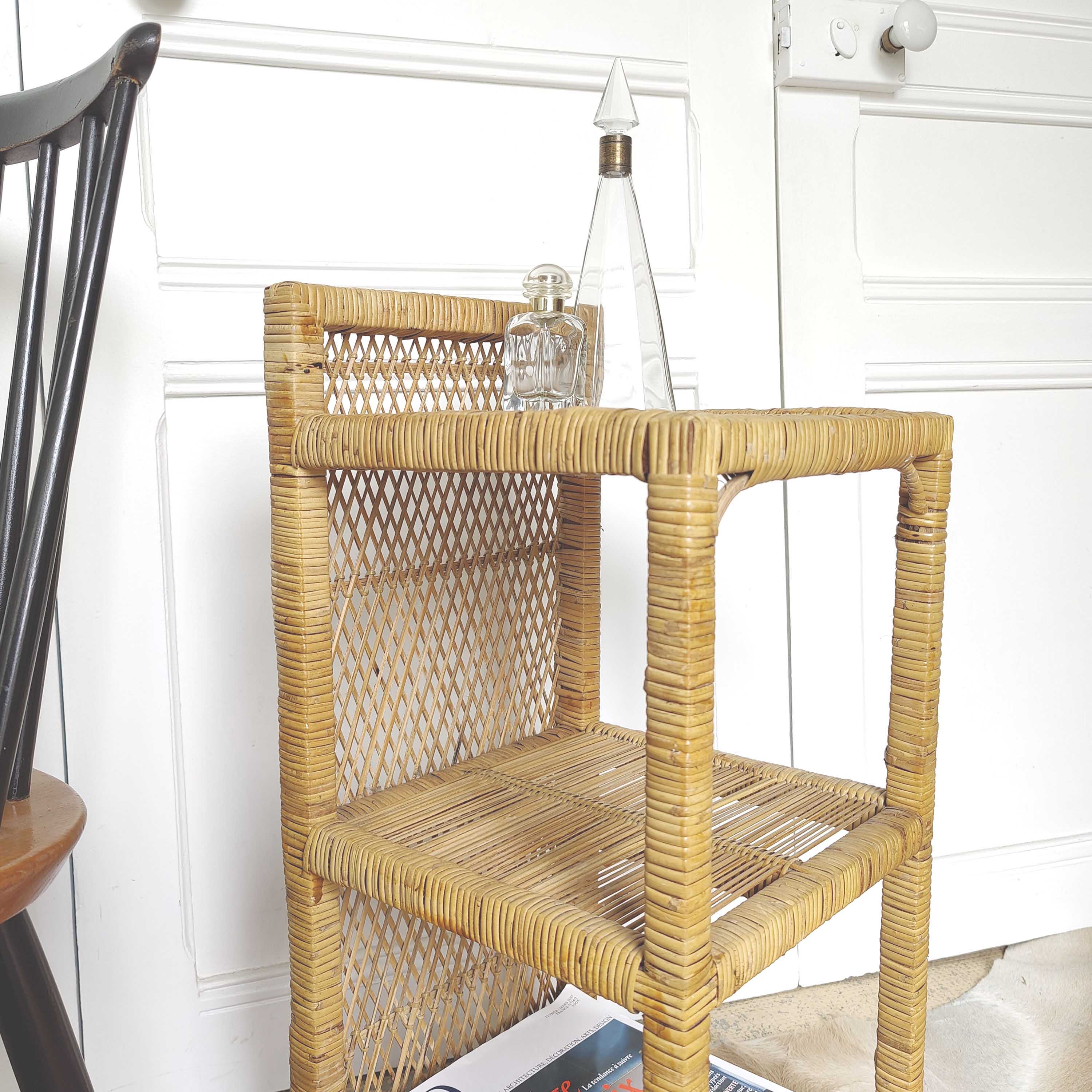 Vintage rattan bedside shelf and bamboo braiding