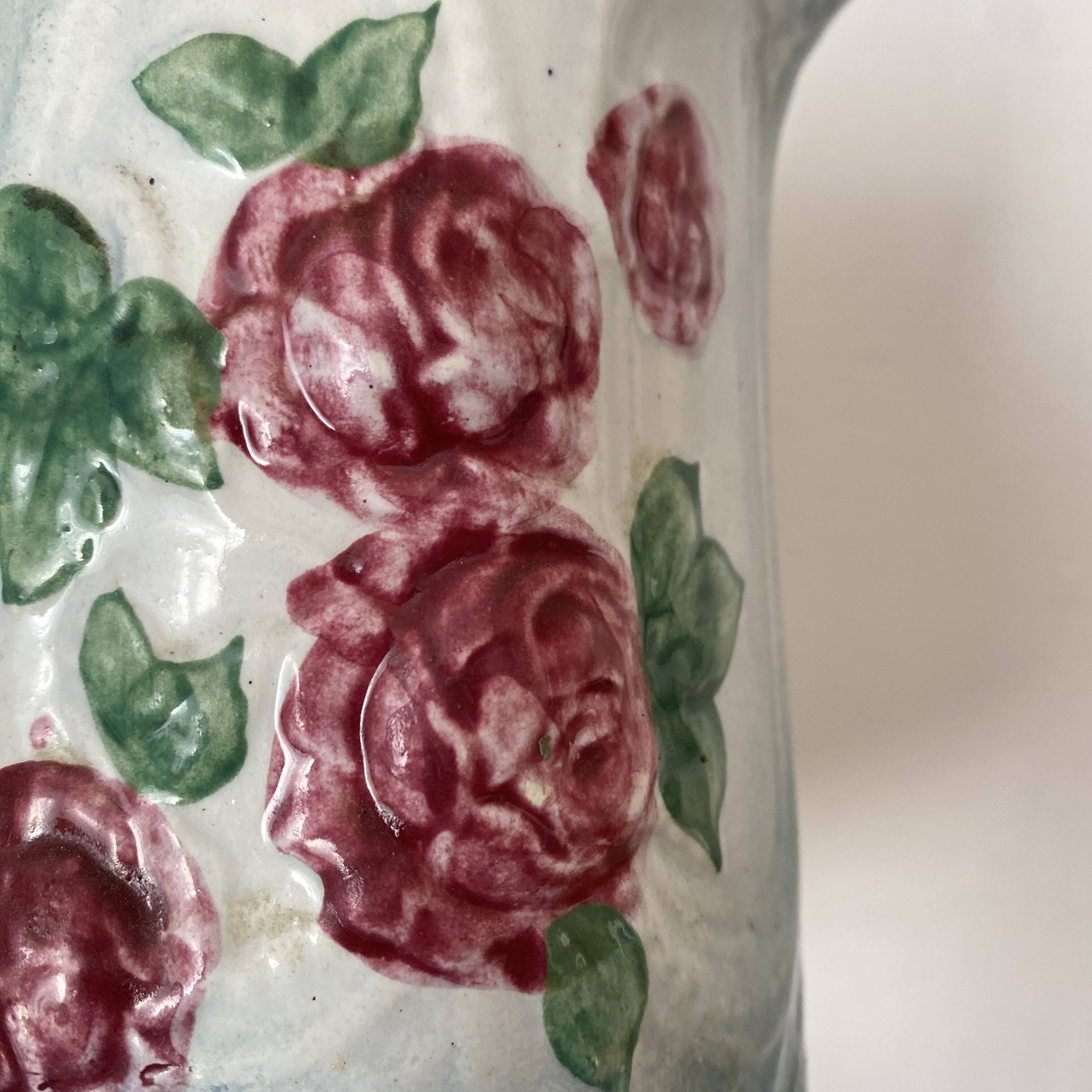 Art Nouveau slip pitcher with roses