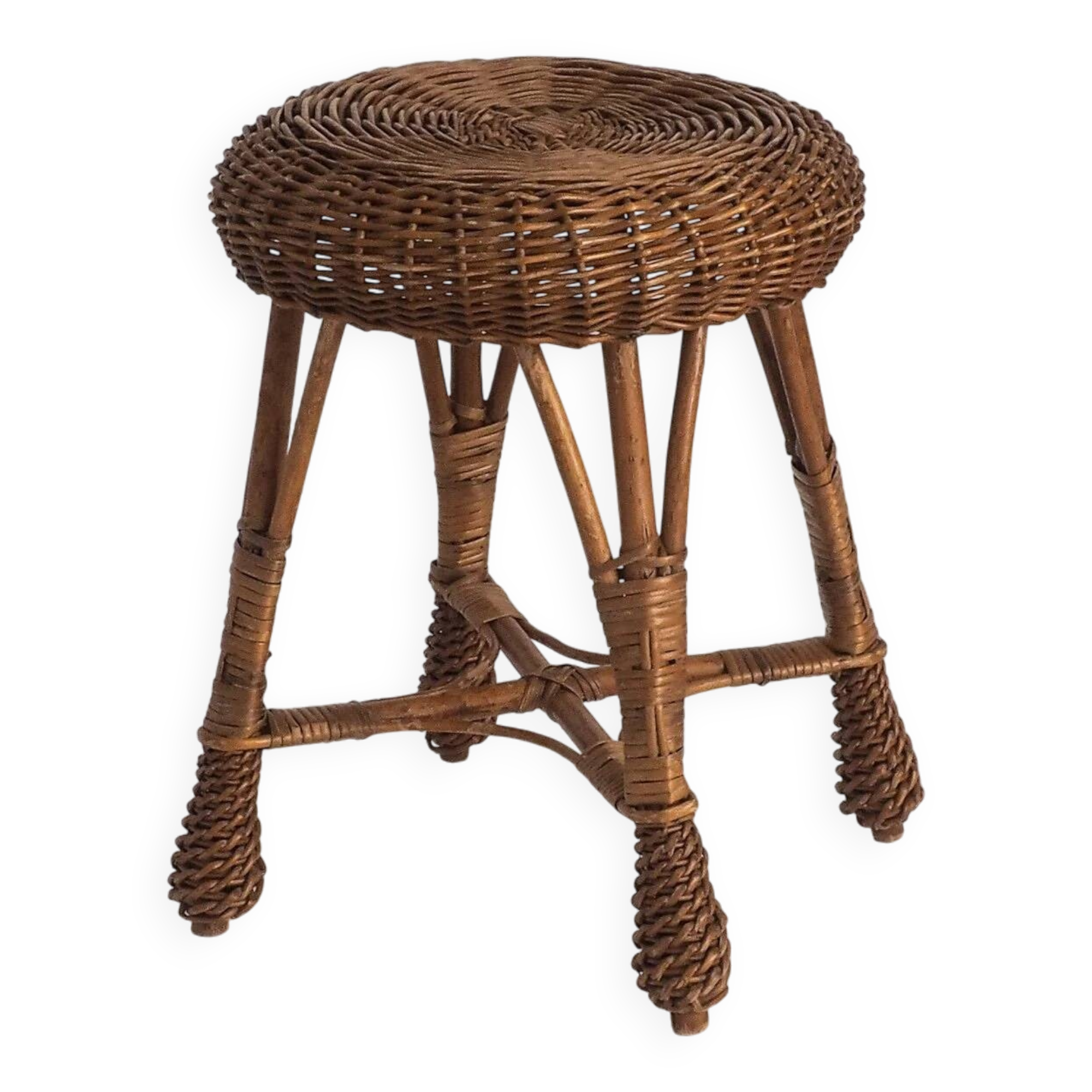 Vintage rattan & wicker stool – plant stand