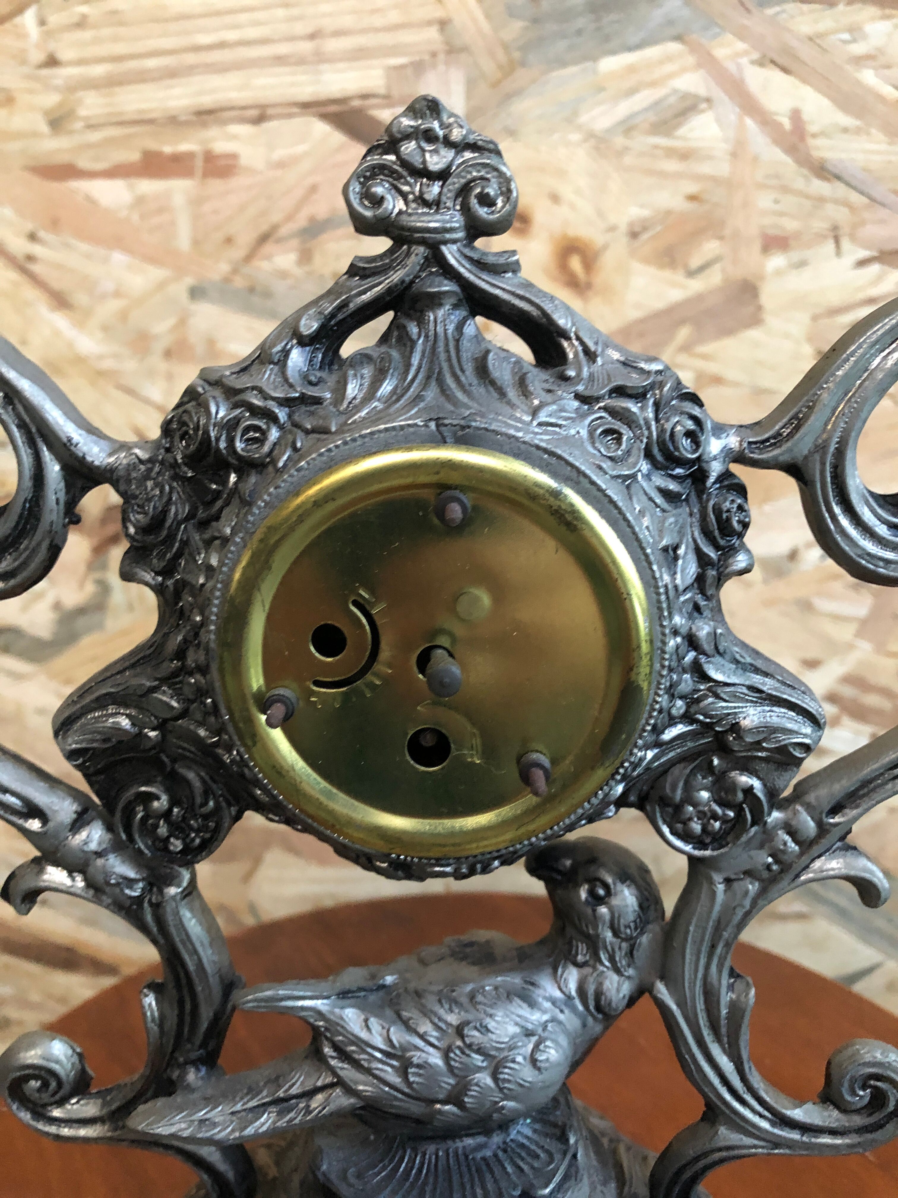 Old clock table clock baroque style metal gray made in italy vintage
