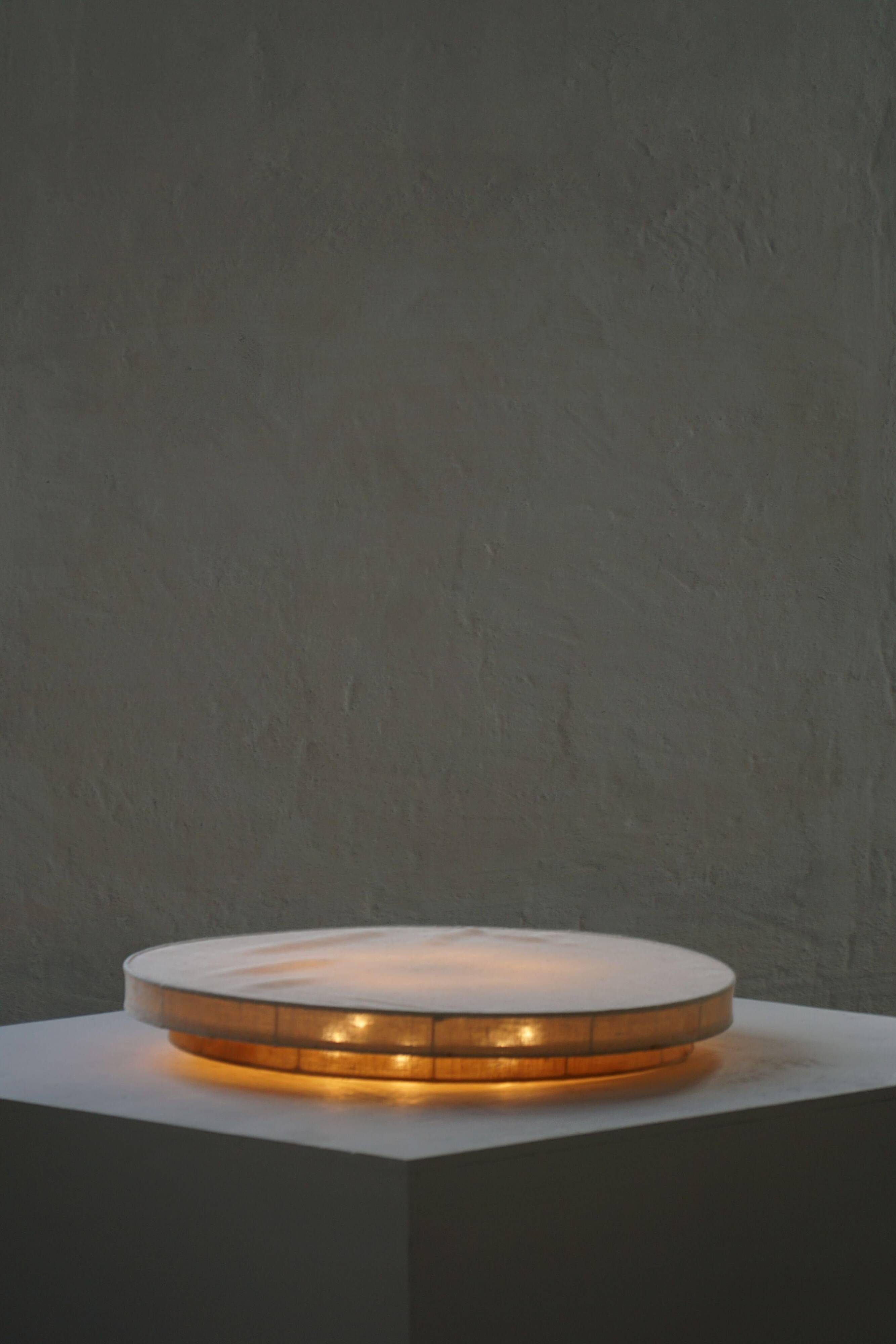 Mid-Century Modern, large round ceiling light in linen, Sweden, 1960s