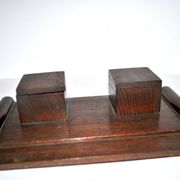 Office kit art deco inkwell and wooden letter holder macassar way 1930-1940