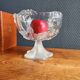 Vintage Frosted Glass Footed Bowl – Relief Decor of Pink Flowers