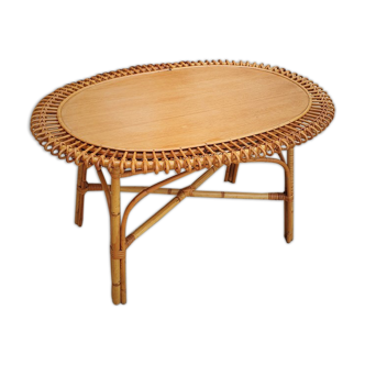 Vintage rattan oval table