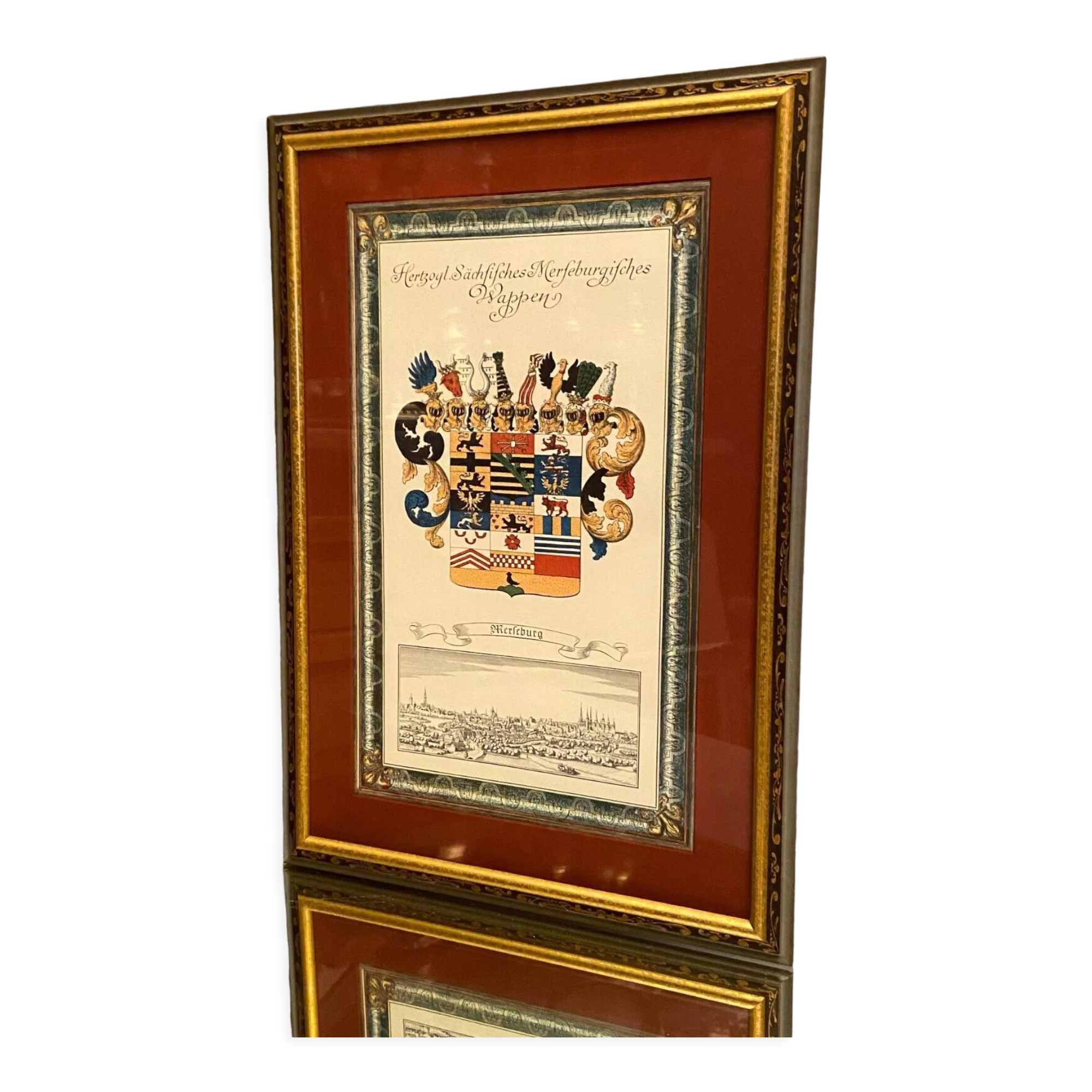 Framed engraving Coat of arms of Merseburg Saxony Germany