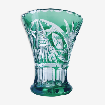 Vase Art Déco en cristal taillé vert