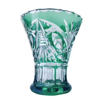 Green-cut crystal Art Deco vase