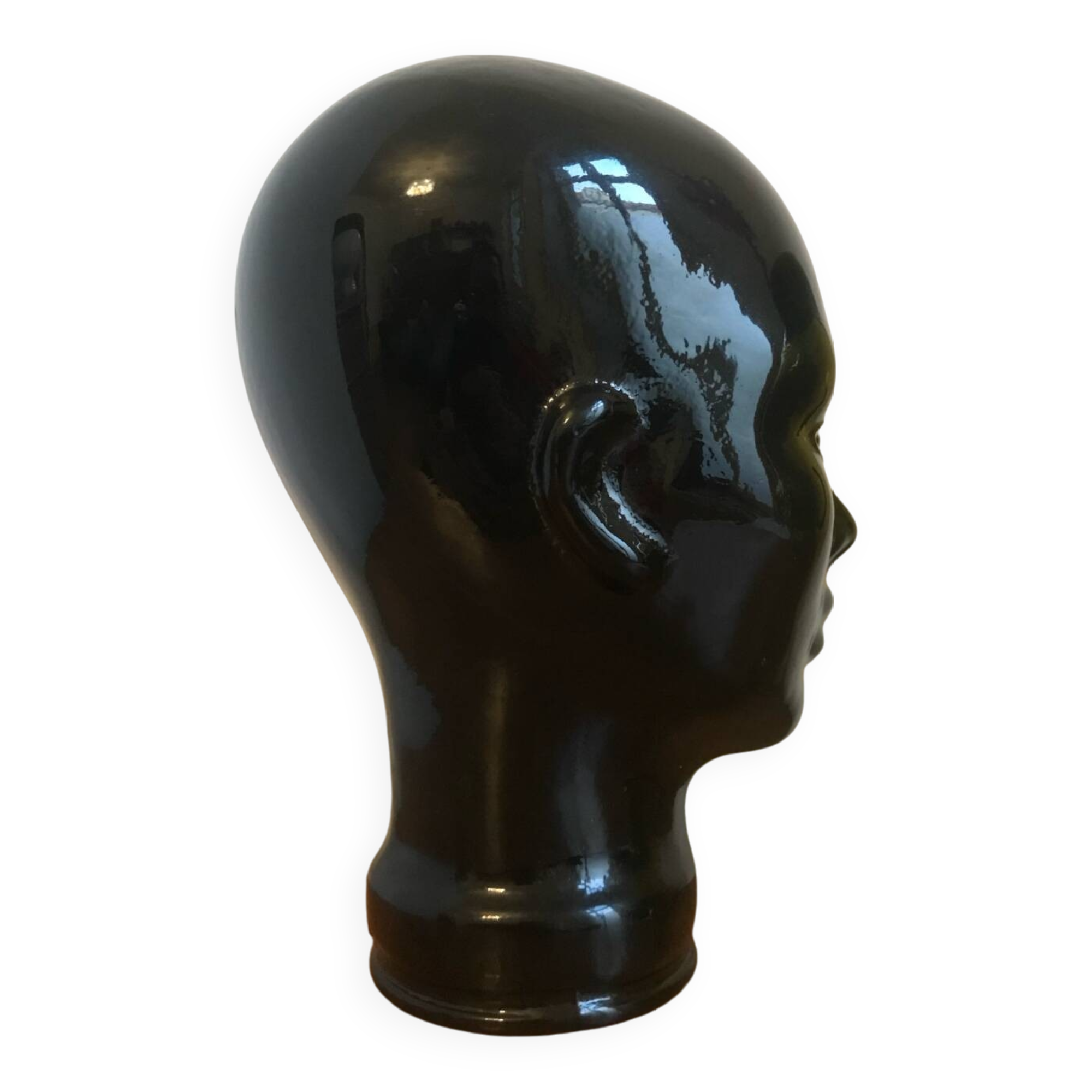 Antique Vintage Black Glass Hat Head