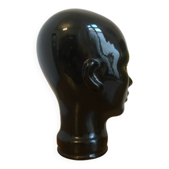 Ancienne tête à chapeau en verre noir vintage