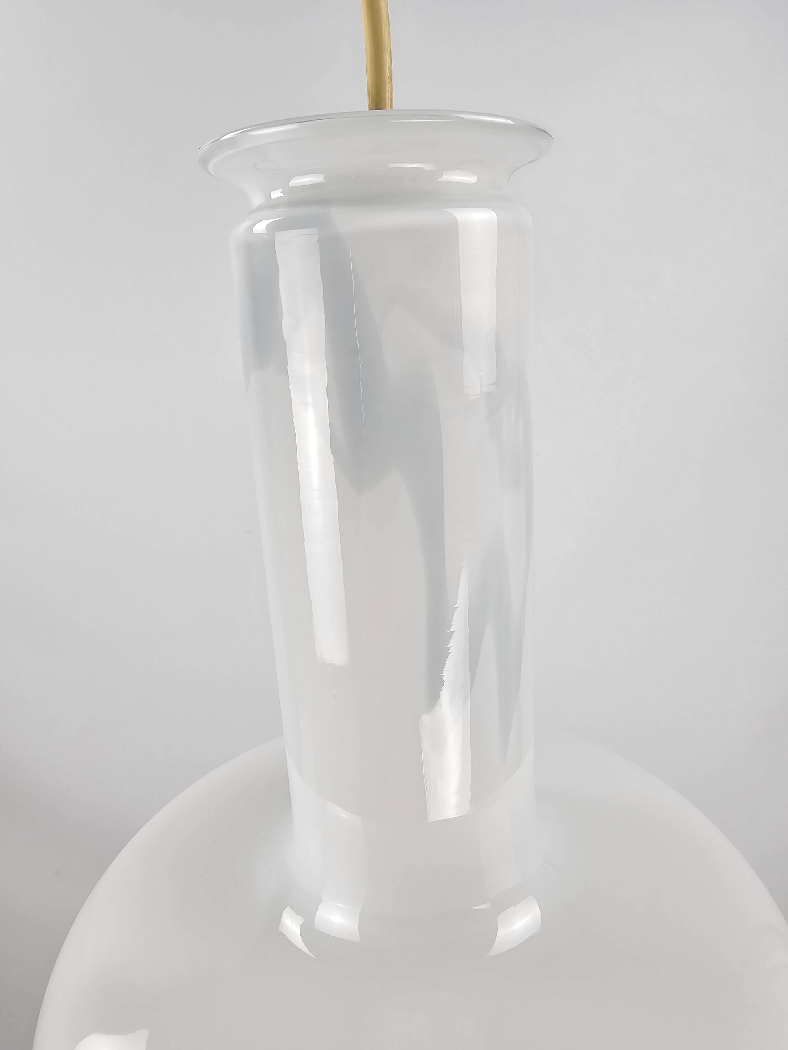 Pair of vintage Danish "Blues" opal glass pendant lamps by Sidse Werner for Holmegaaard, 1980s