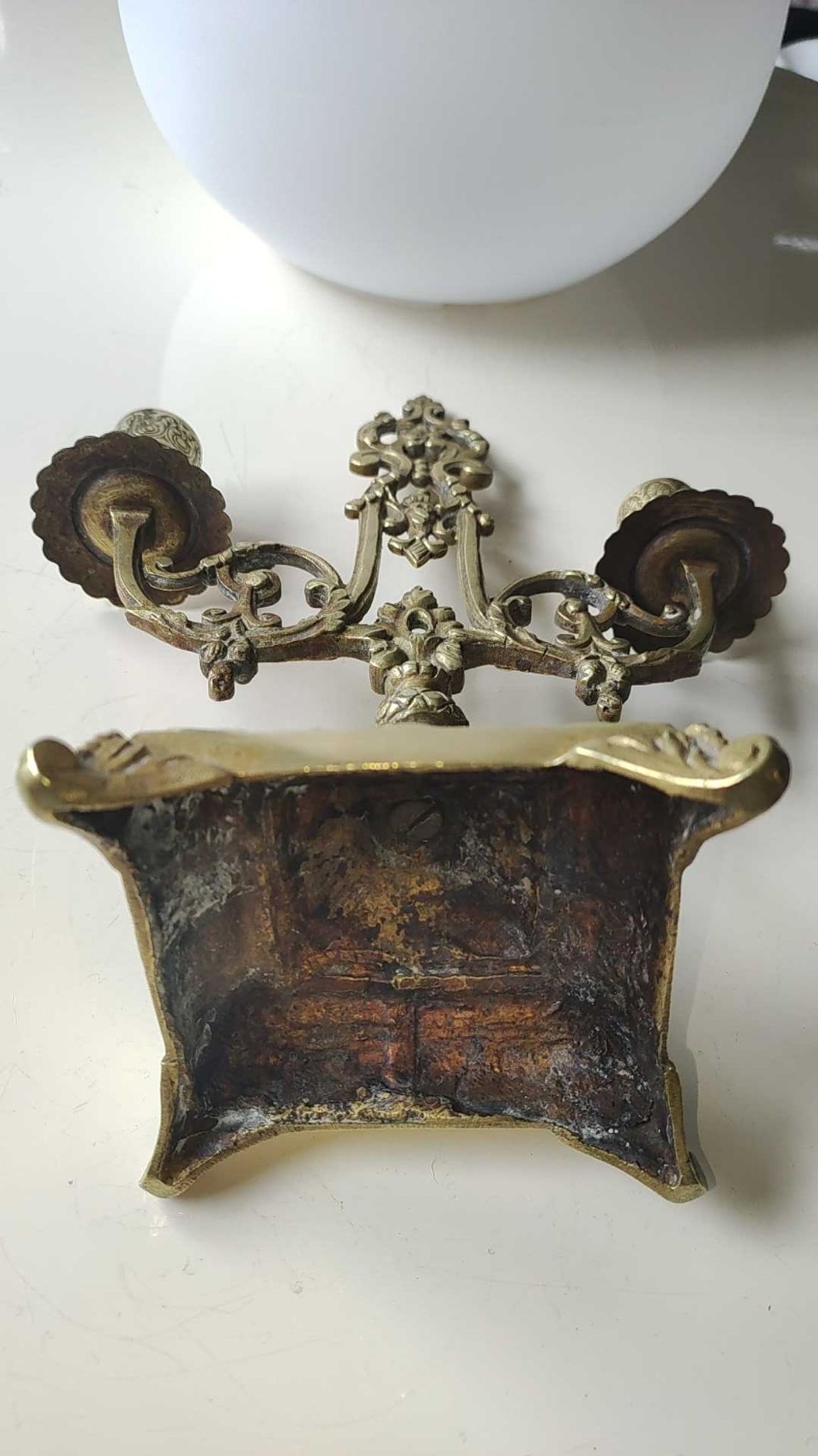 Altar candlestick with 2 branches, napoleon iii style, bronze patina old gold
