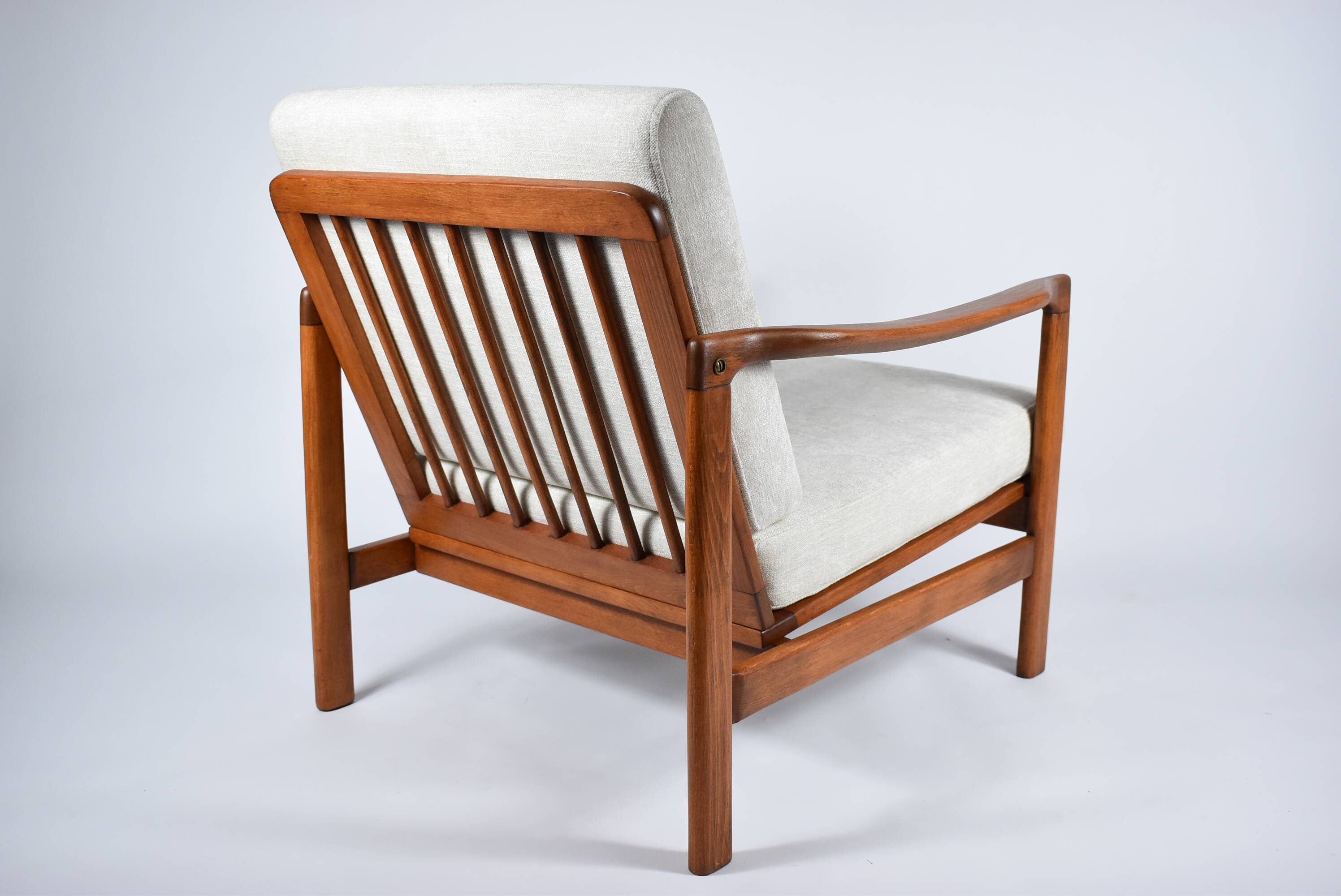 Scandinavian original armchair Baczyk, 1960s, renovation, beige, teak wood