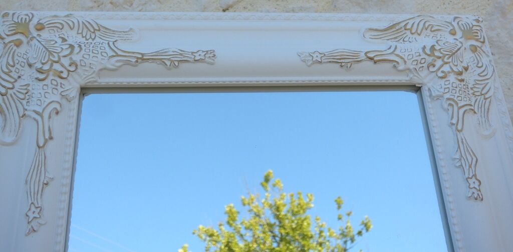 Wooden mirror on psyche foot tilting white gold with moldings