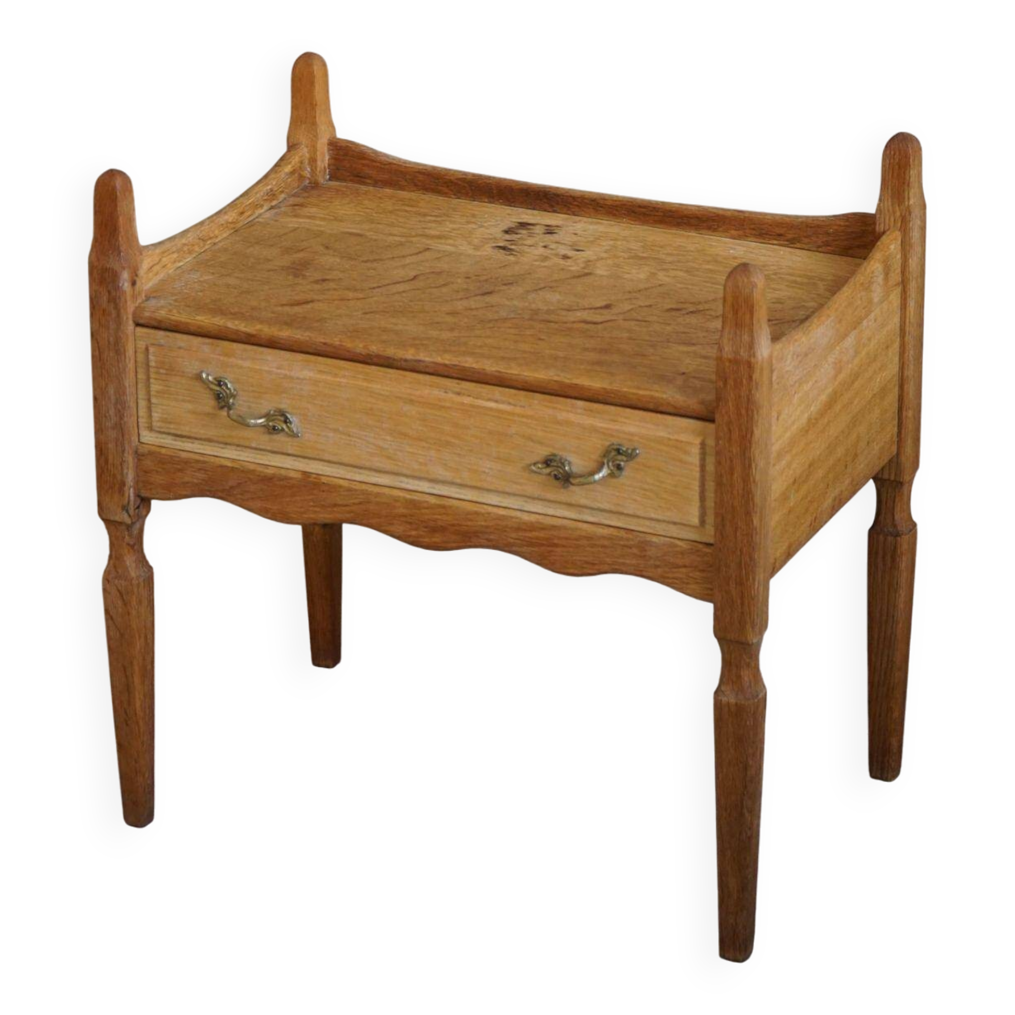 Henning Kjærnulf, oak bedside table, modern Danish, "Razorblade", 1960s