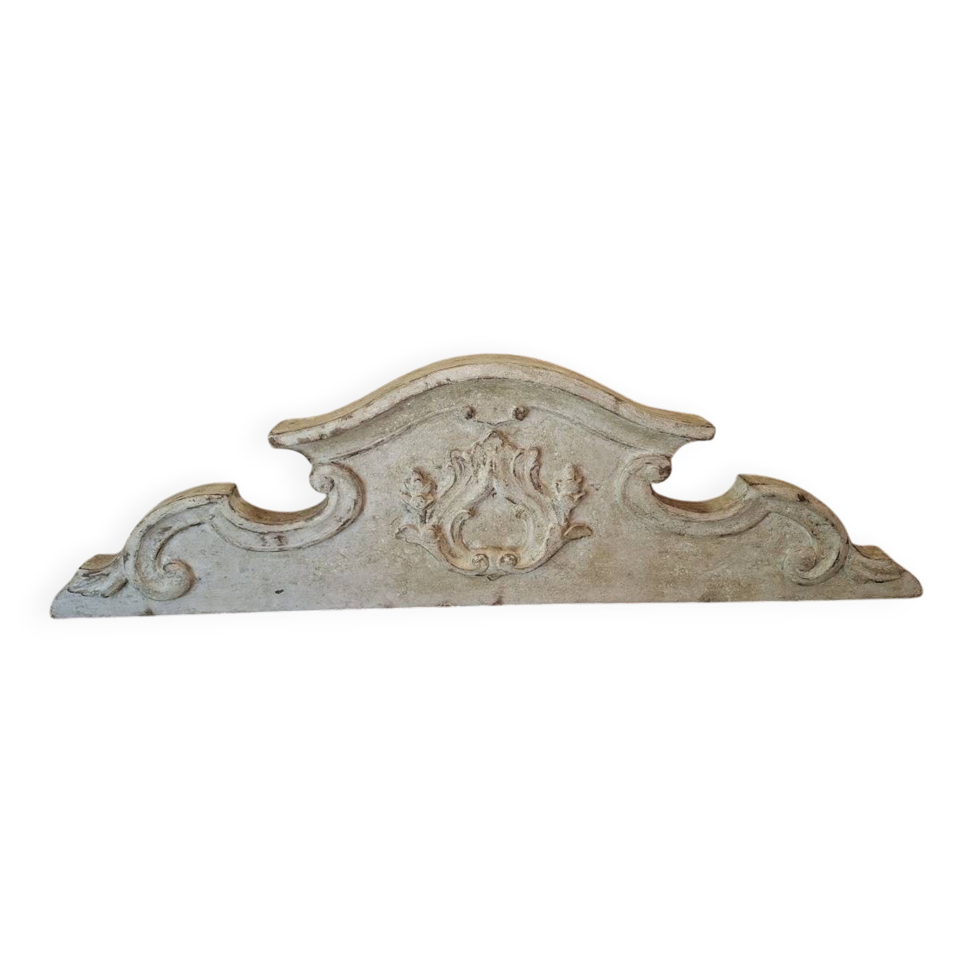 Antique wooden furniture pediment, pale green patina