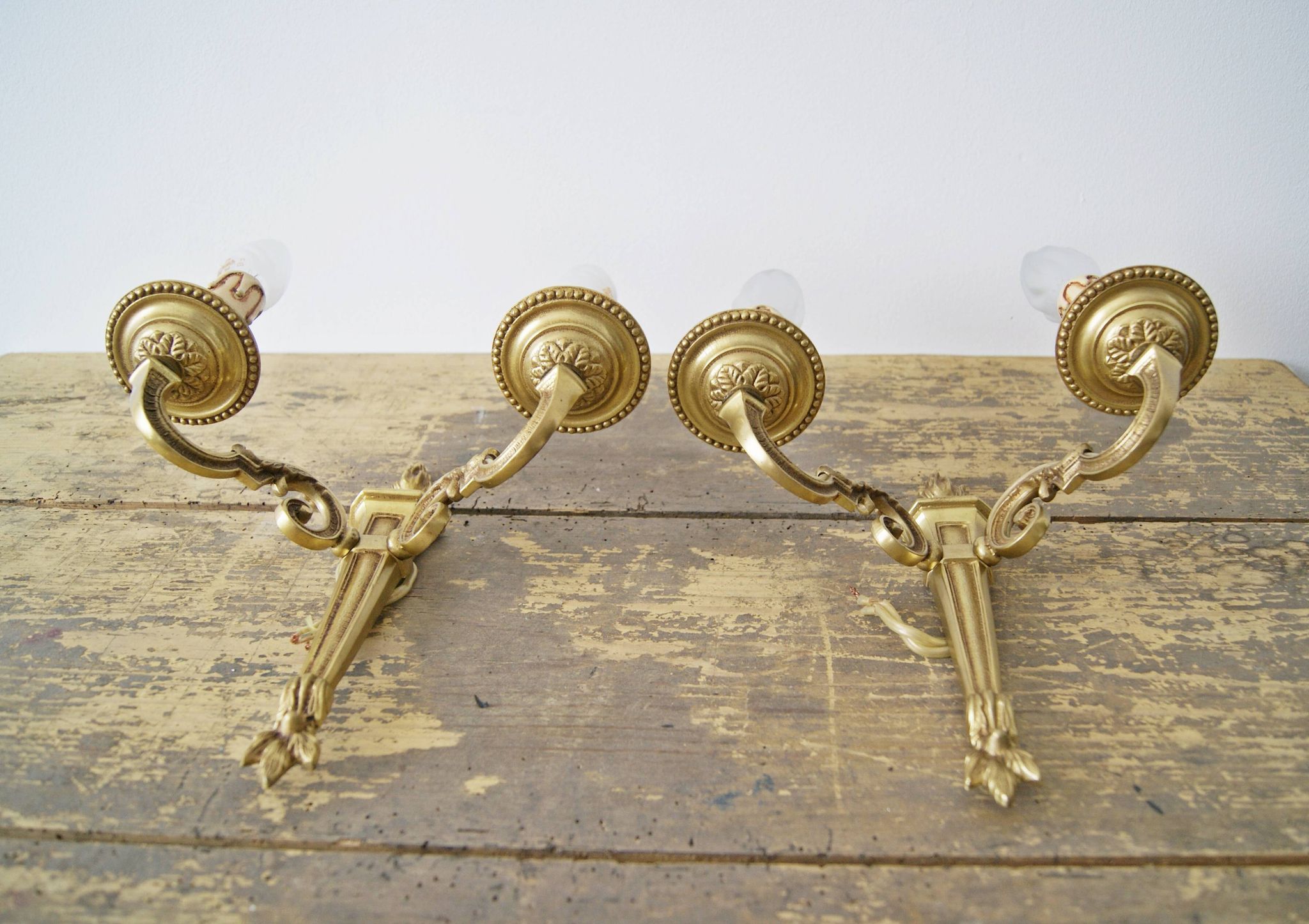 Sconces midcentury, pair of French wall sconces brass bronze