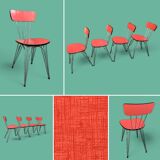 4 red Formica chairs with Eiffel legs 1950