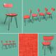4 red Formica chairs with Eiffel legs, 1950s