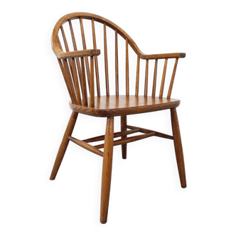 Fauteuil éventail vintage Bridge Western de marque Baumann en bois des années 70