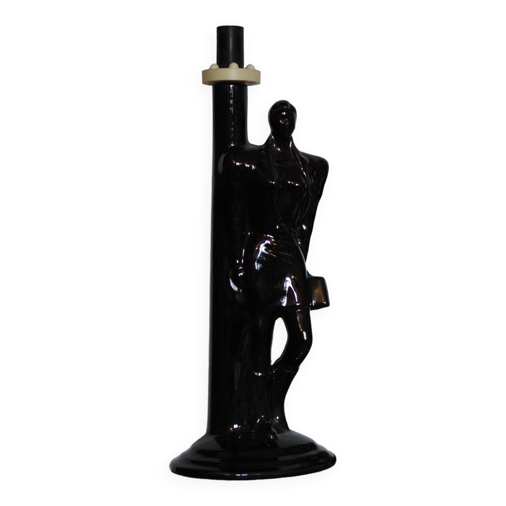 Black porcelain detective lamp, 80s