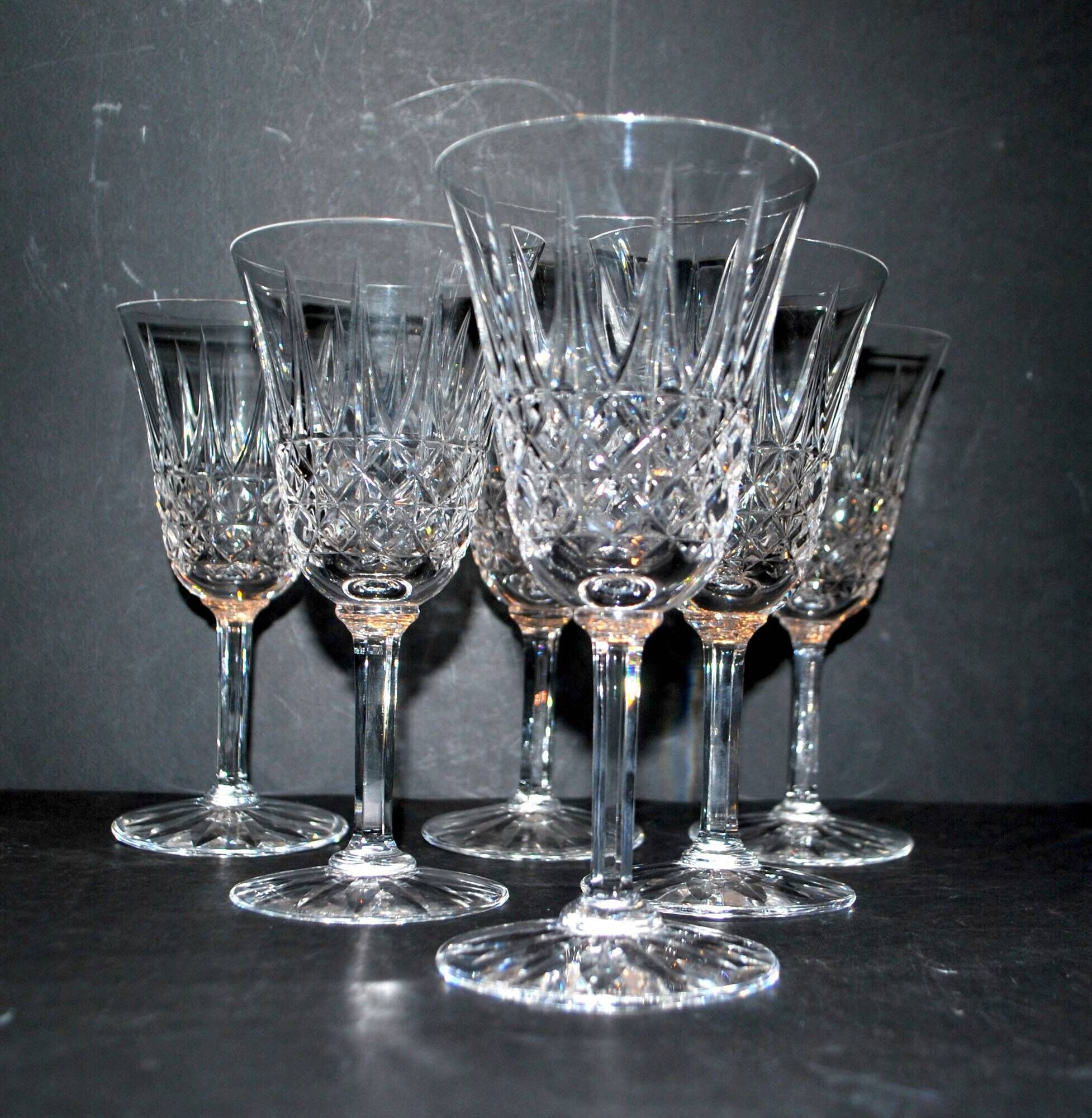 Set of 6 tarn water glasses in cut crystal from saint-louis diamond decor and points h17.5