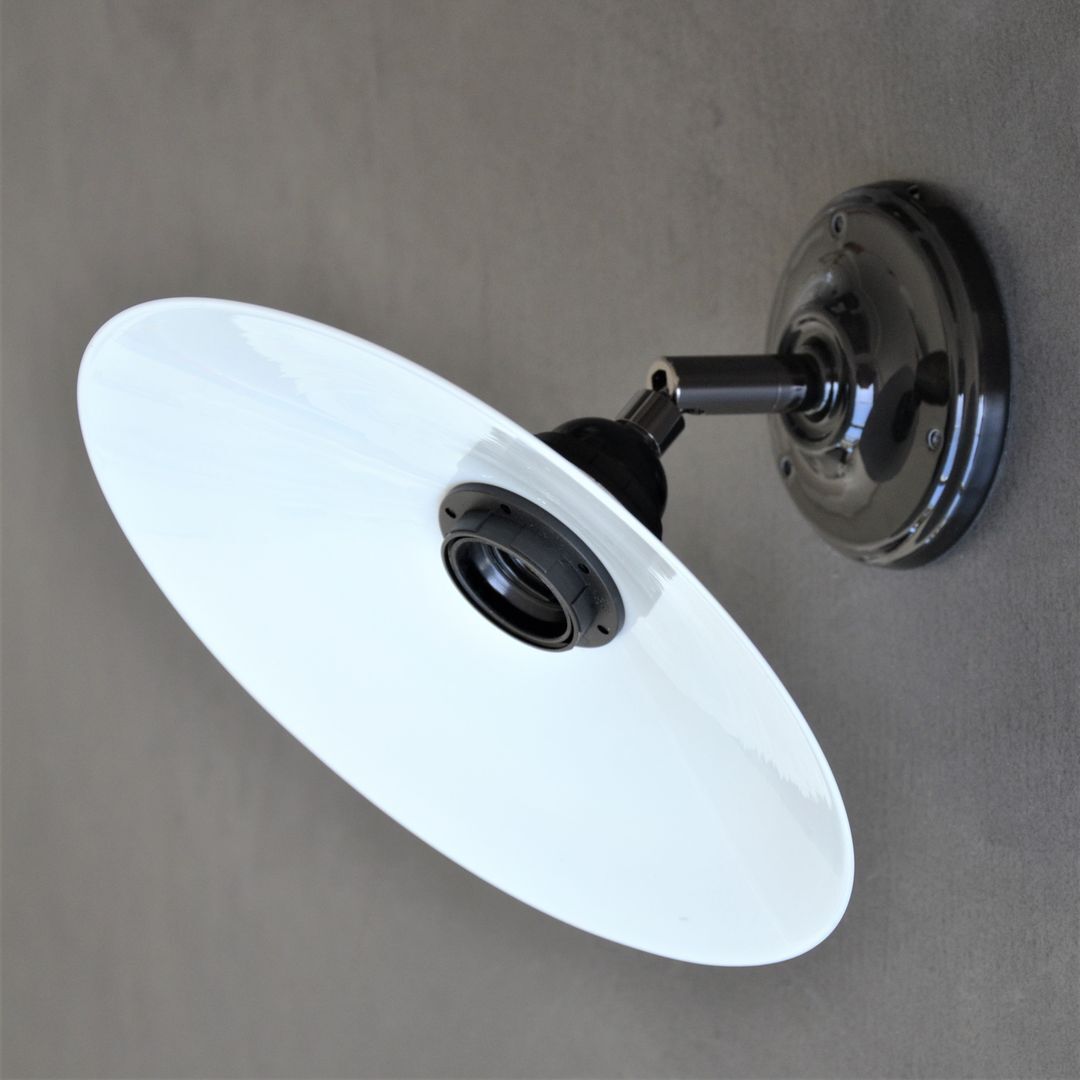 White and black articulated wall lamp, opaline, bakelite and porcelain