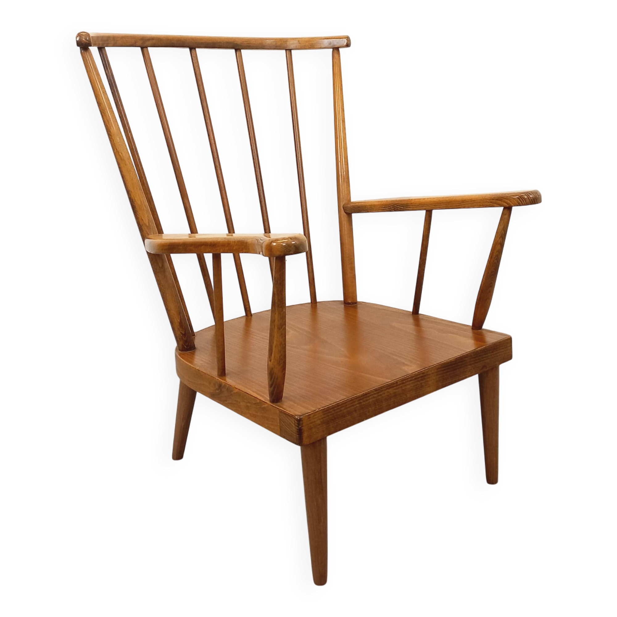 Vintage wooden armchair Baumann model Éventail from the 1960s.