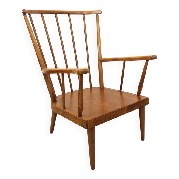 Fauteuil en bois vintage Baumann modèle Éventail des années 60 — Beyit
