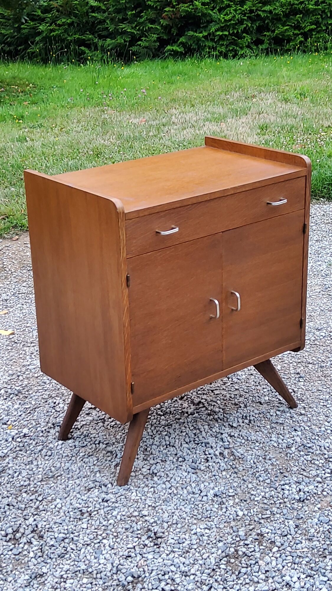 Vintage oak chest of drawers feet compass and fins of the 50s 2 doors 1 drawer