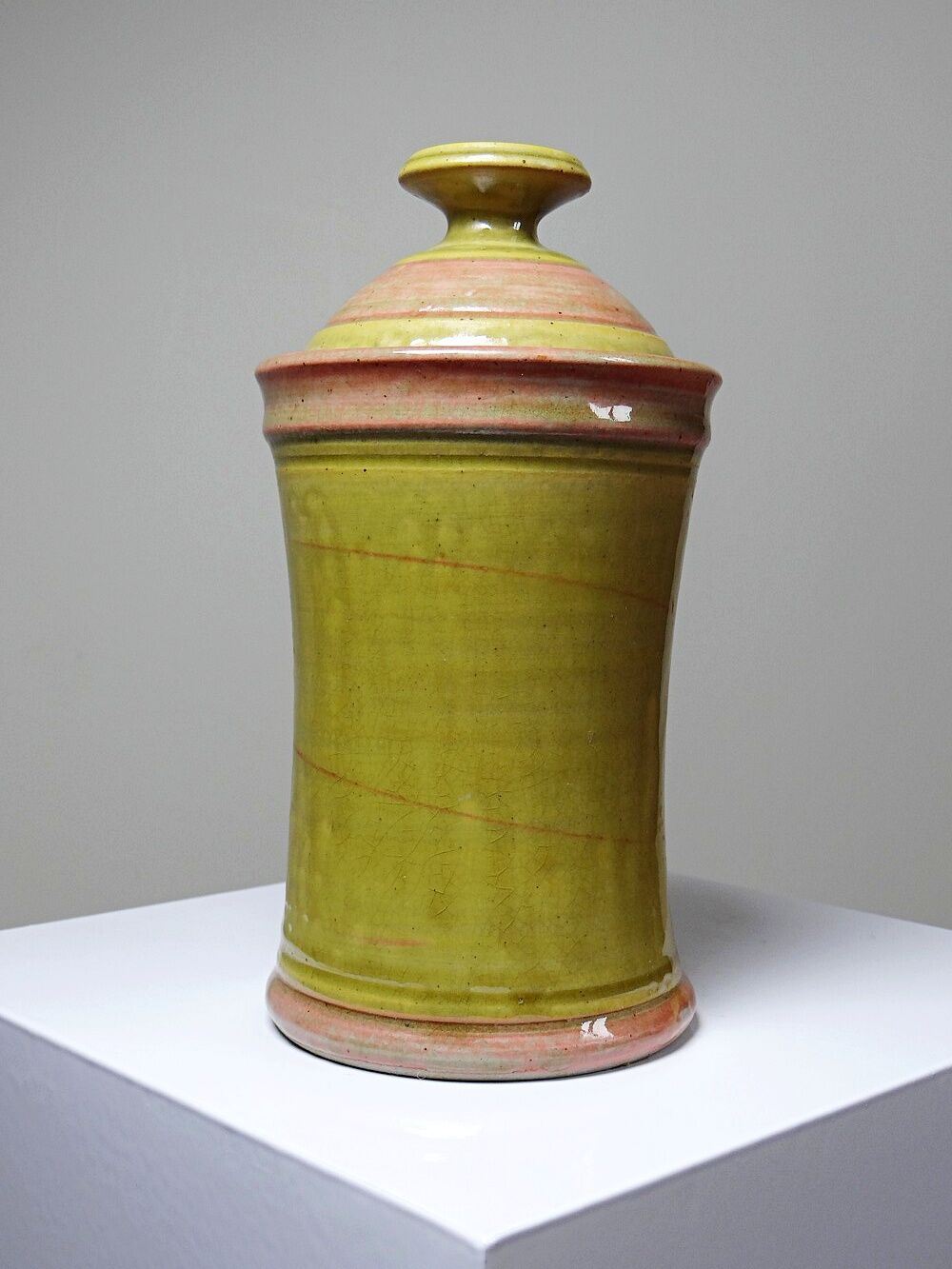 Decorative spice box in vintage two-tone glazed stoneware, handmade and signed.