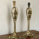 Pair of vintage brass table lamps in art nouveau style