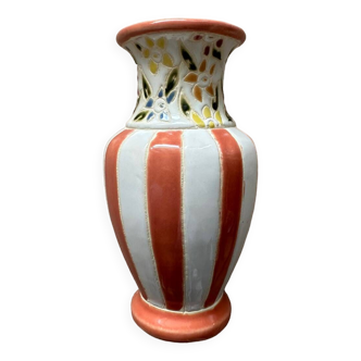Striped and flowered vase