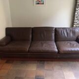 4-seater brown leather canapé Arne Norell Model Merkur