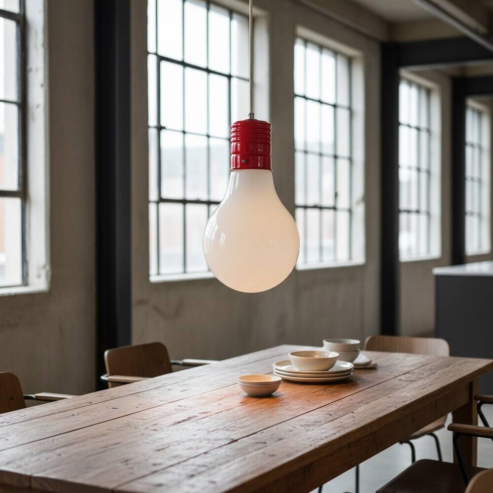 Giant 1970s Edison bulb glass hanging lamp