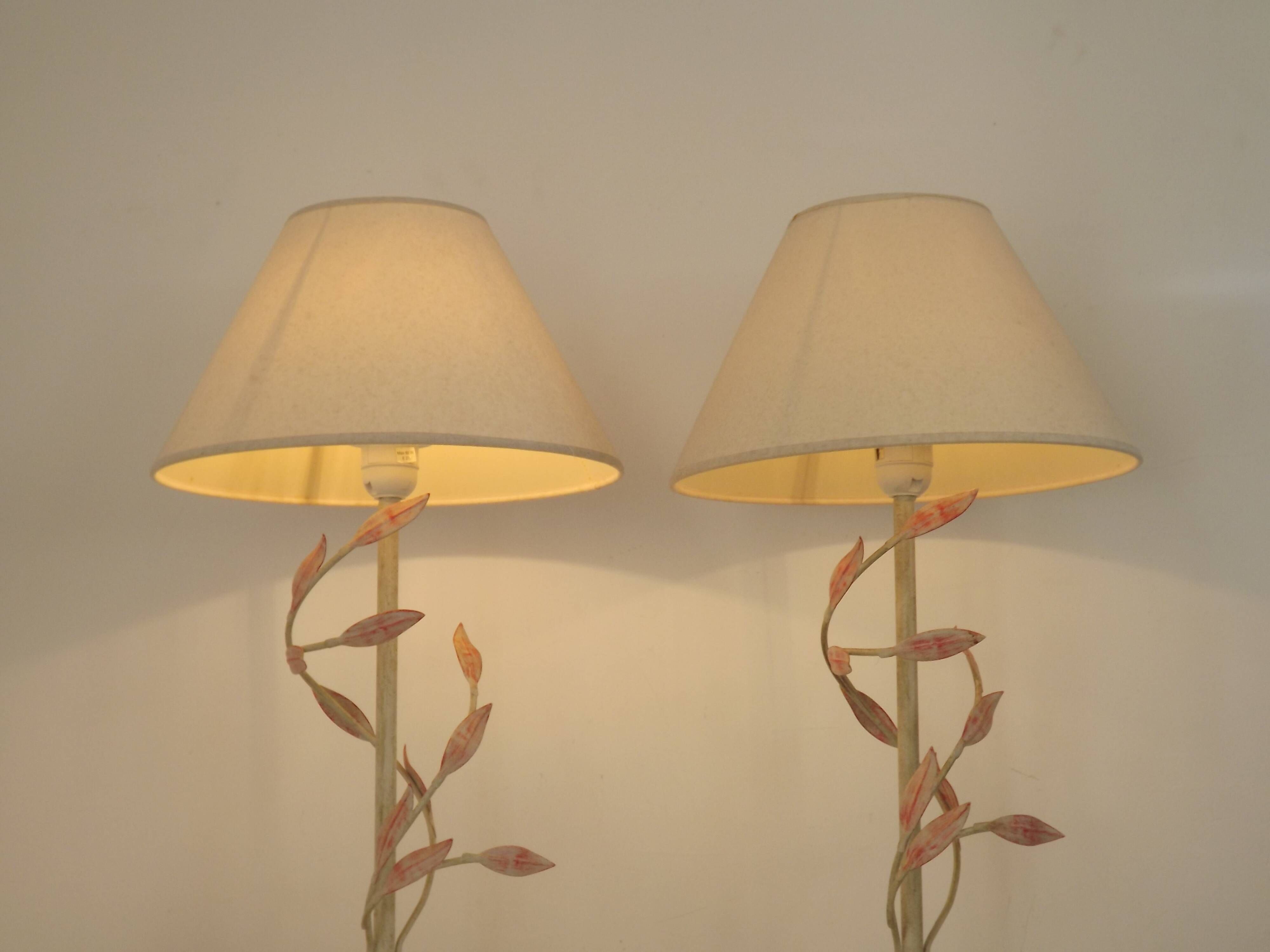 Pair Of French Vintage Metal Table Lamps With Scrolling Leaf Detail