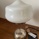 White opaline lamp with silver metal.