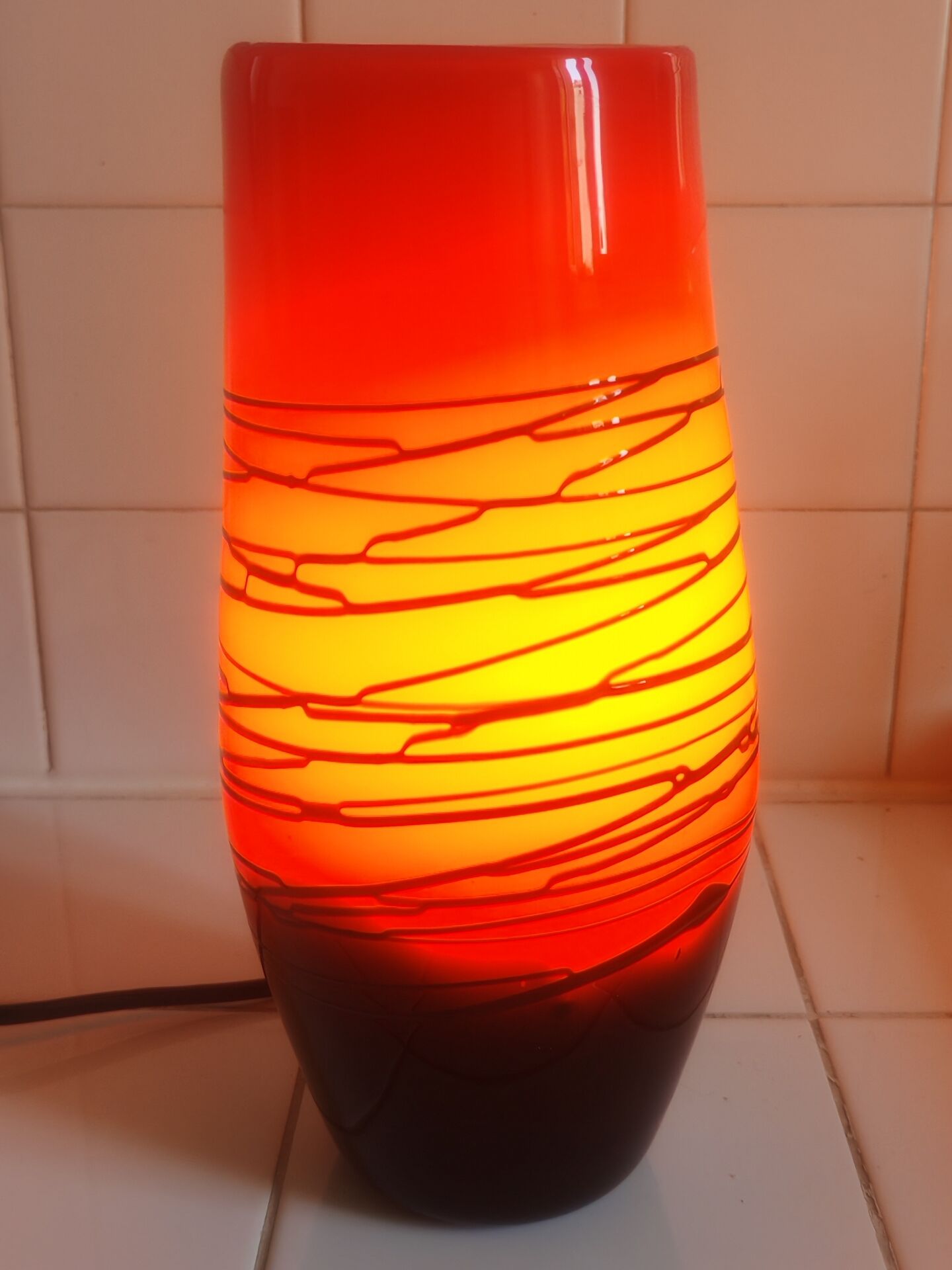 Red/orange Murano glass table lamp in 70s style (1980)