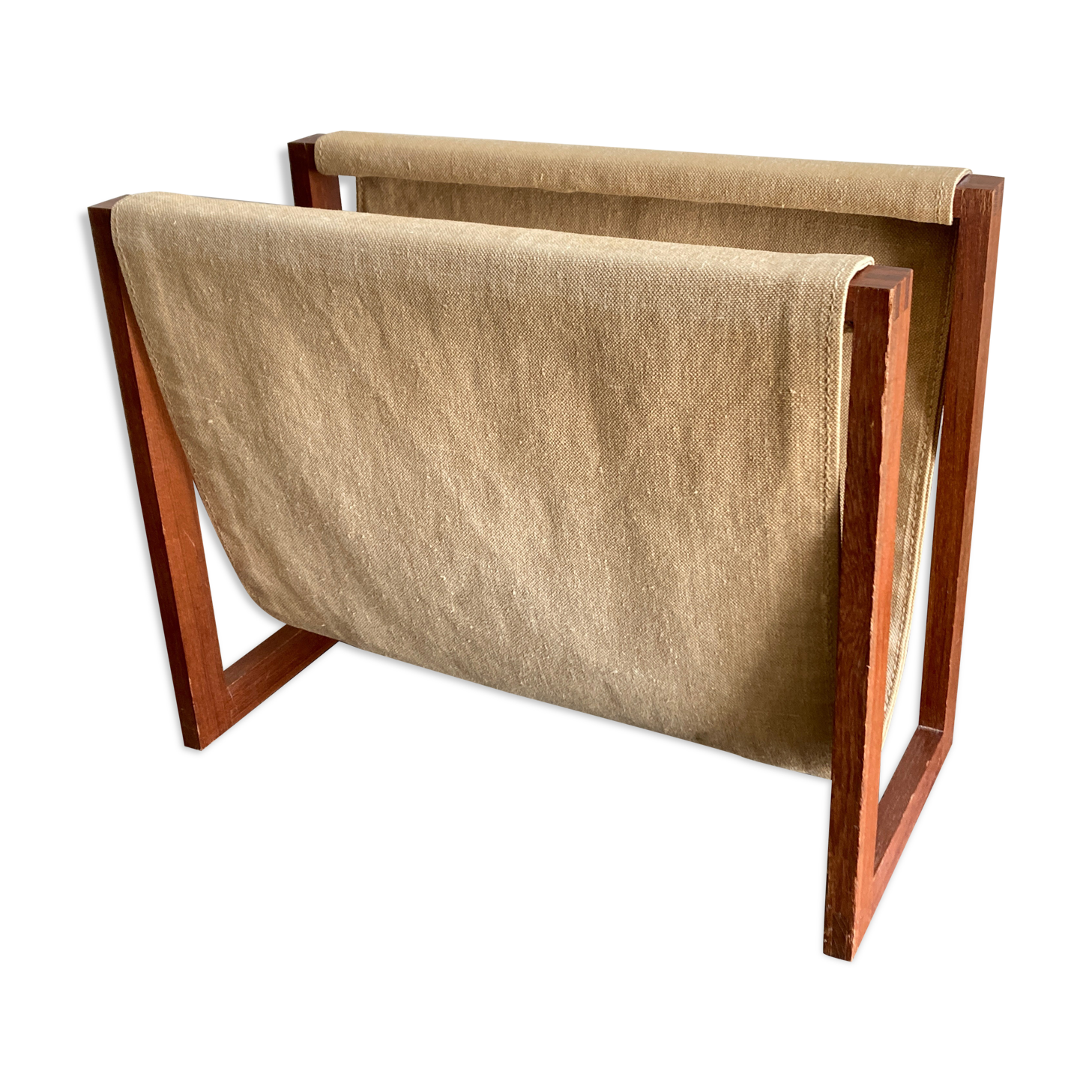 Scandinavian magazine door 1970 in teak and linen canvas