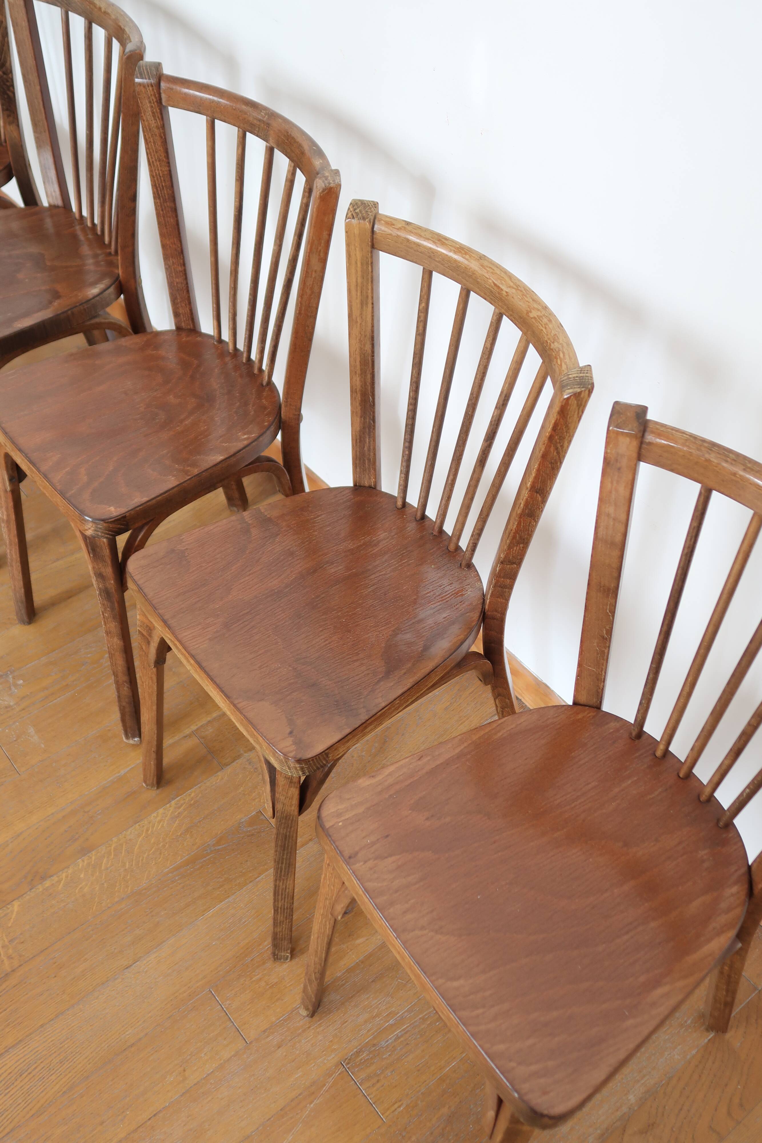 Lot de 5 chaises bistrot baumann vintage