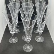 Set of 10 crystal champagne flutes from Sèvres, Niagara model from the 1950s.