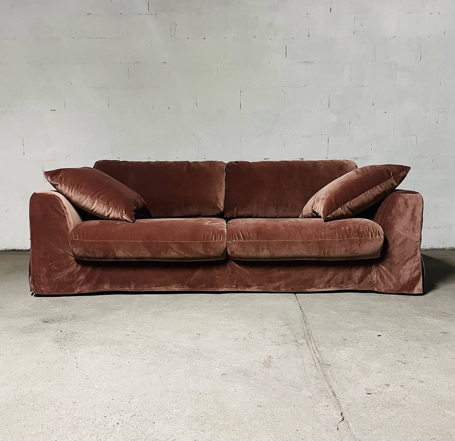 New AMPM terracotta velvet convertible sofa