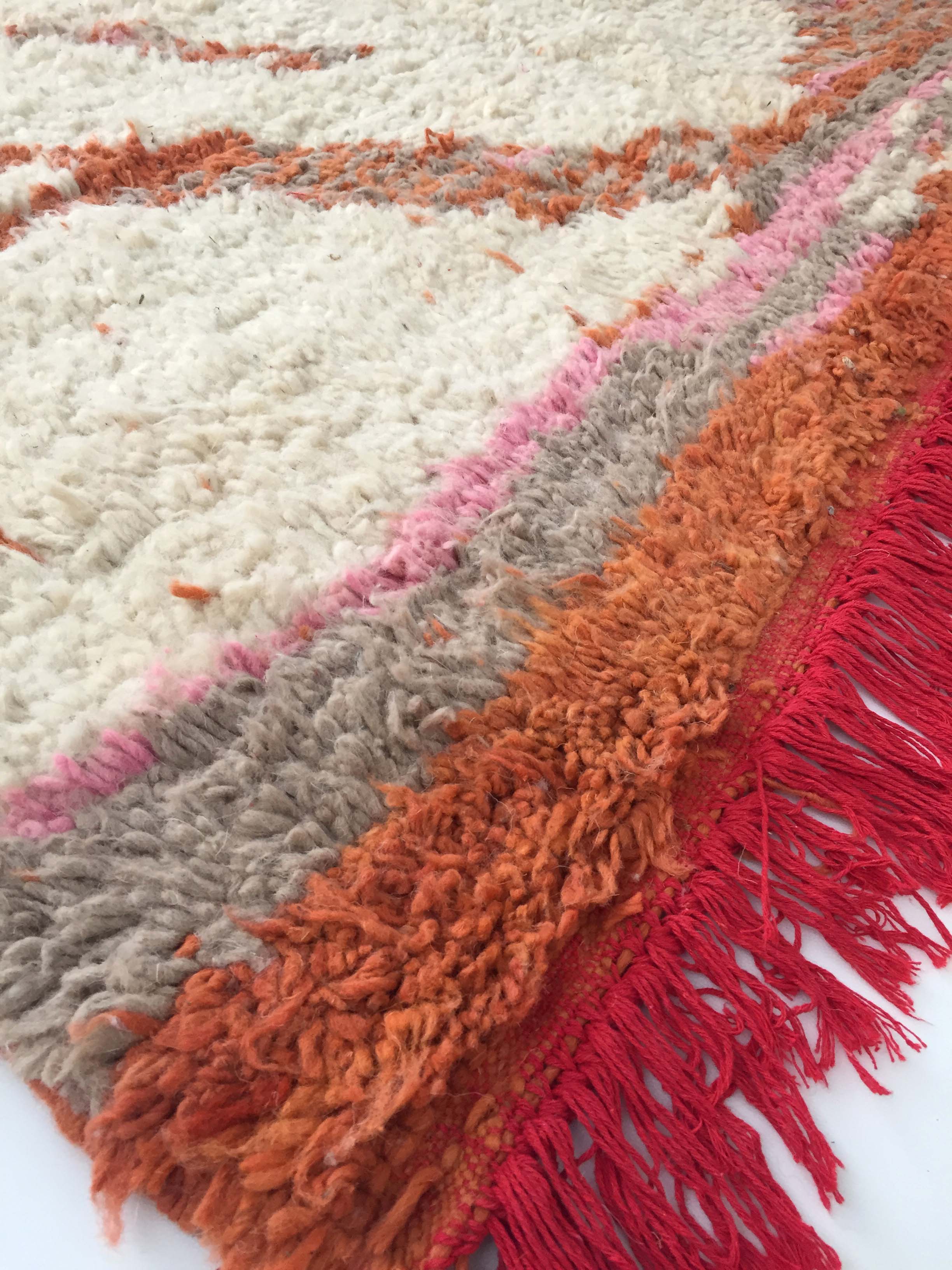 Moroccan Berber carpet Boujaad orange and ecru with colorful details 215x176cm